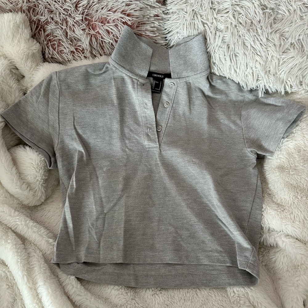 Dolls Polo Gray Crop Aesthetic Essential Streetwear Business Casual Shirt - Picture 2 of 3